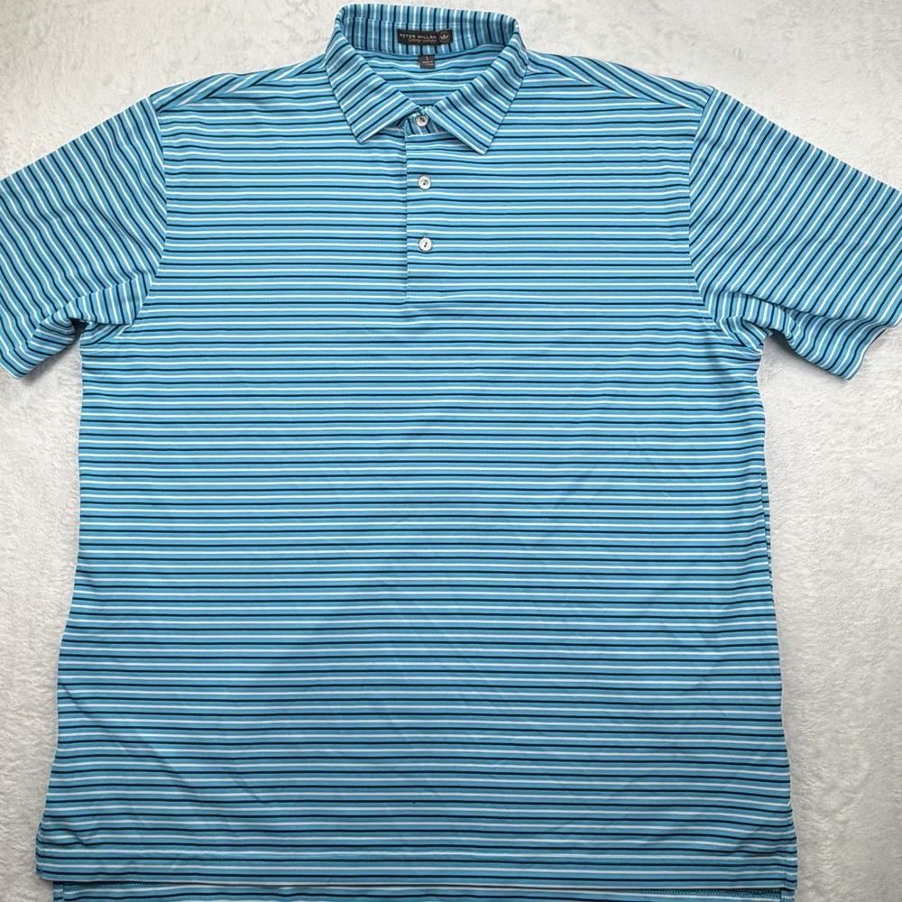 Peter Millar Summer Comfort Golf Polo Size Large Crown Crafted Striped Blue